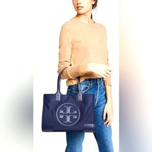 Tory Burch Mini Ella Patent Tote Black Nylon T Logo Carryall Weekender